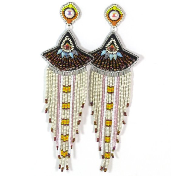 Long fringe Sterling white earrings handmade - Picture 2 of 3